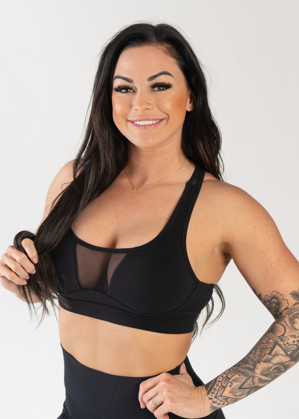 ELITE COLLECTION** Black Sports Bra styled with a V-Shaped Mesh Pan – Made  Girl
