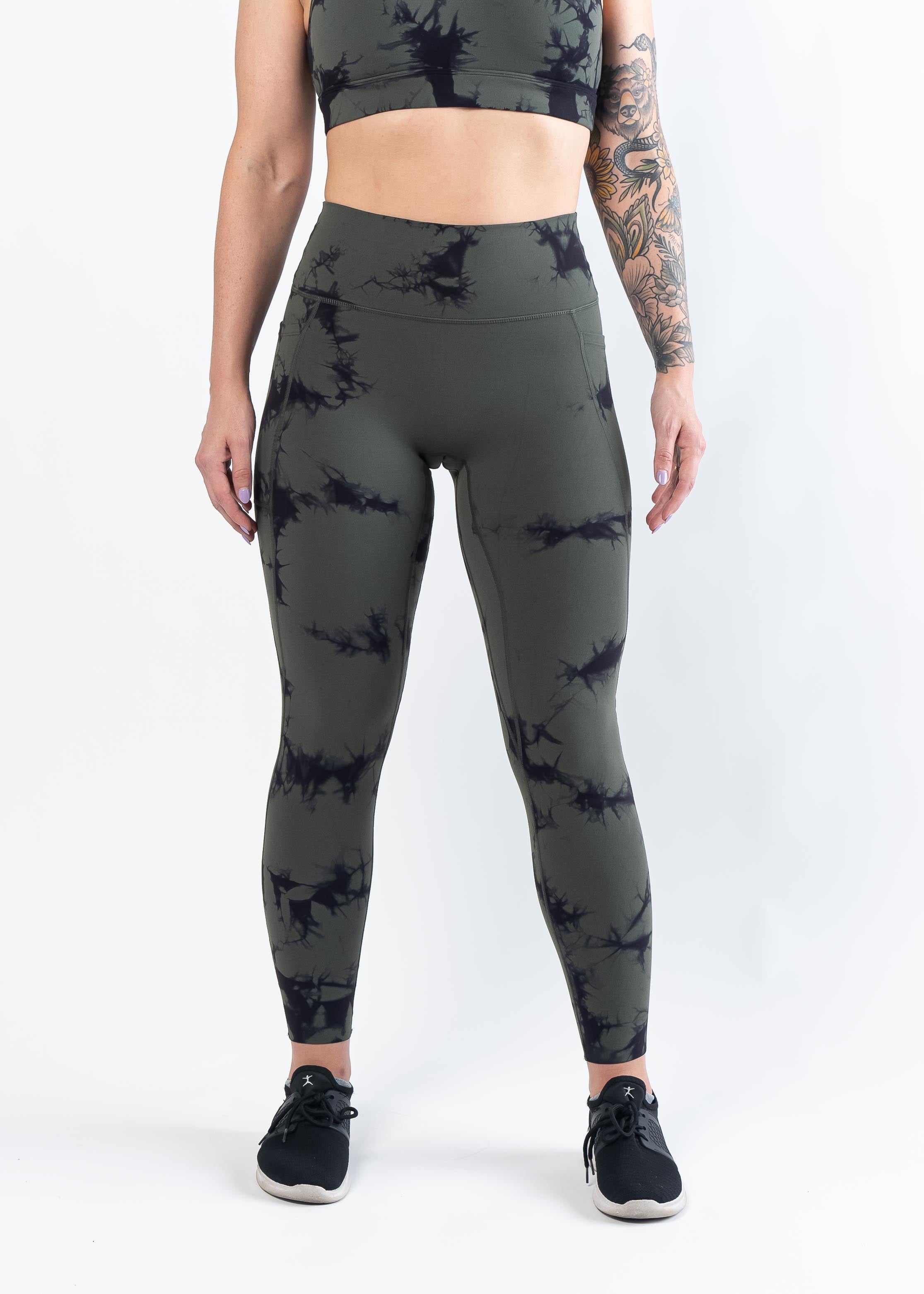 NKD Leggings With Pockets | Green & Black Marble