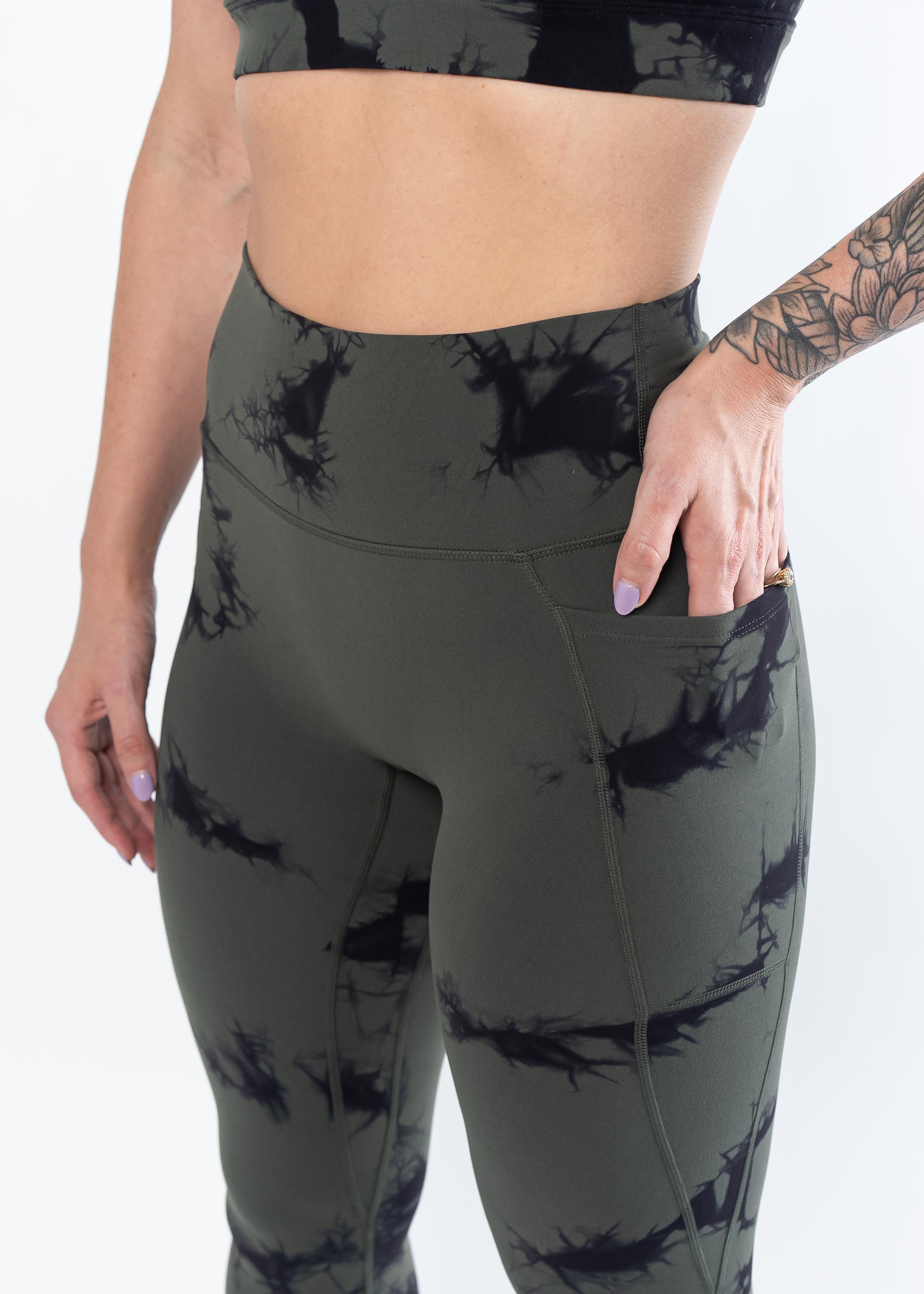 NKD Leggings With Pockets | Green & Black Marble