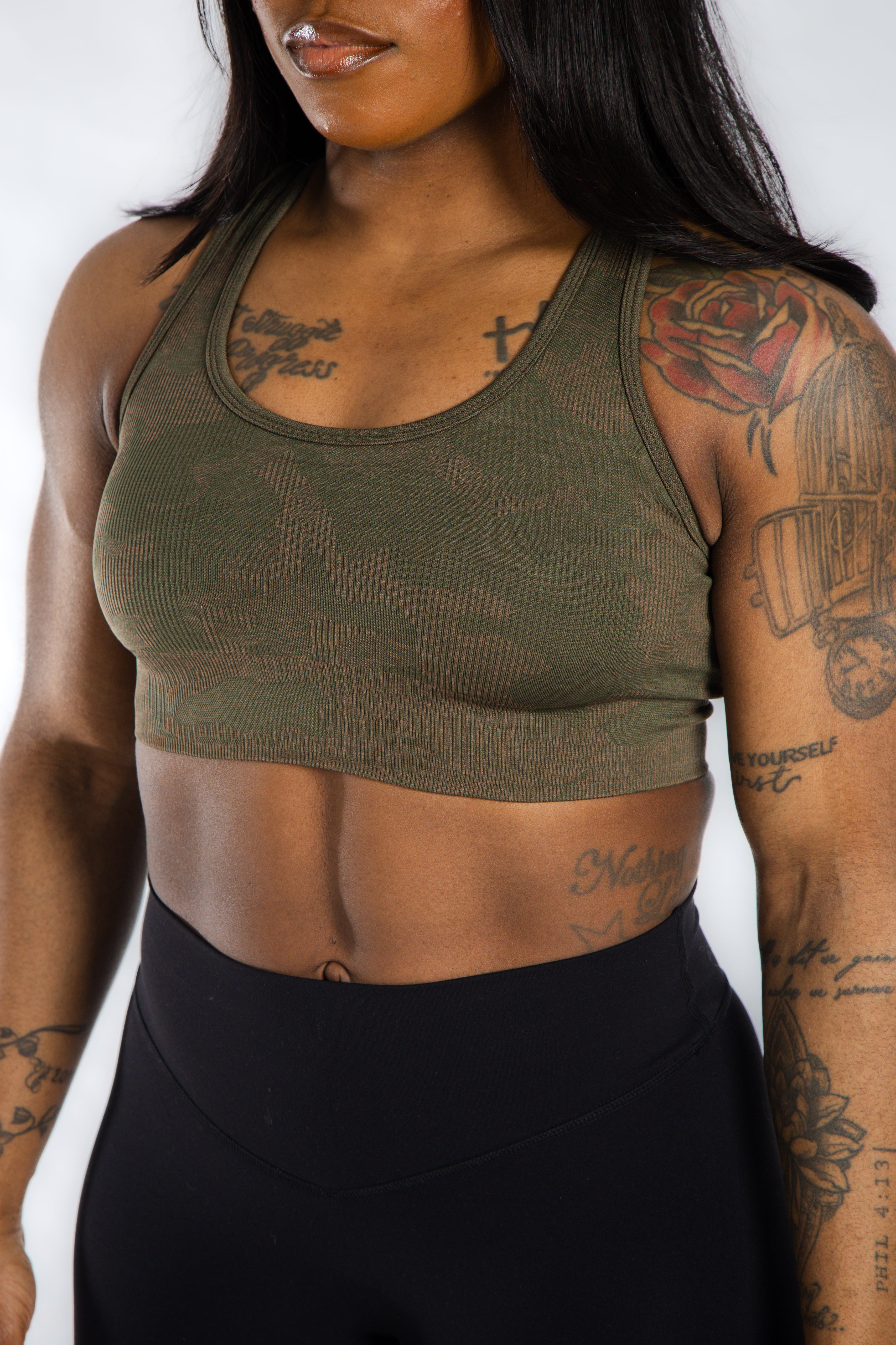 Seamless Bra | Green & Brown Camo