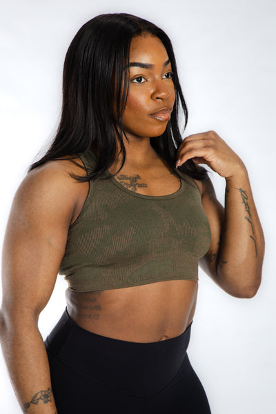 Seamless Bra | Green & Brown Camo