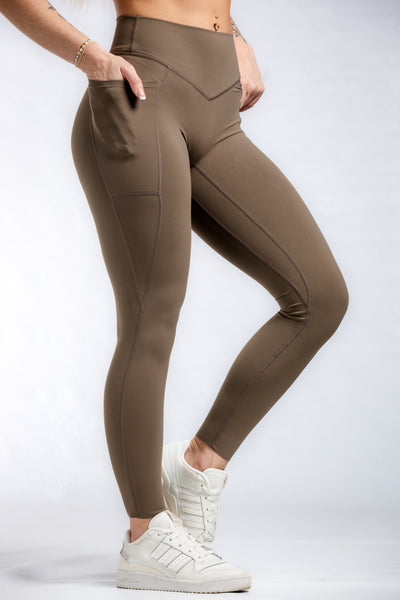 NKD Leggings With Pockets Mid Waist | Battlefield Brown