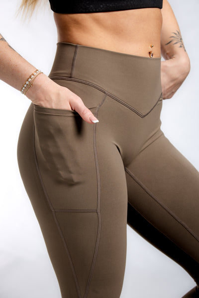 NKD Leggings With Pockets Mid Waist | Battlefield Brown