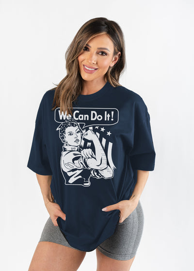 Oversized Tee | Navy Blue "We can do it"